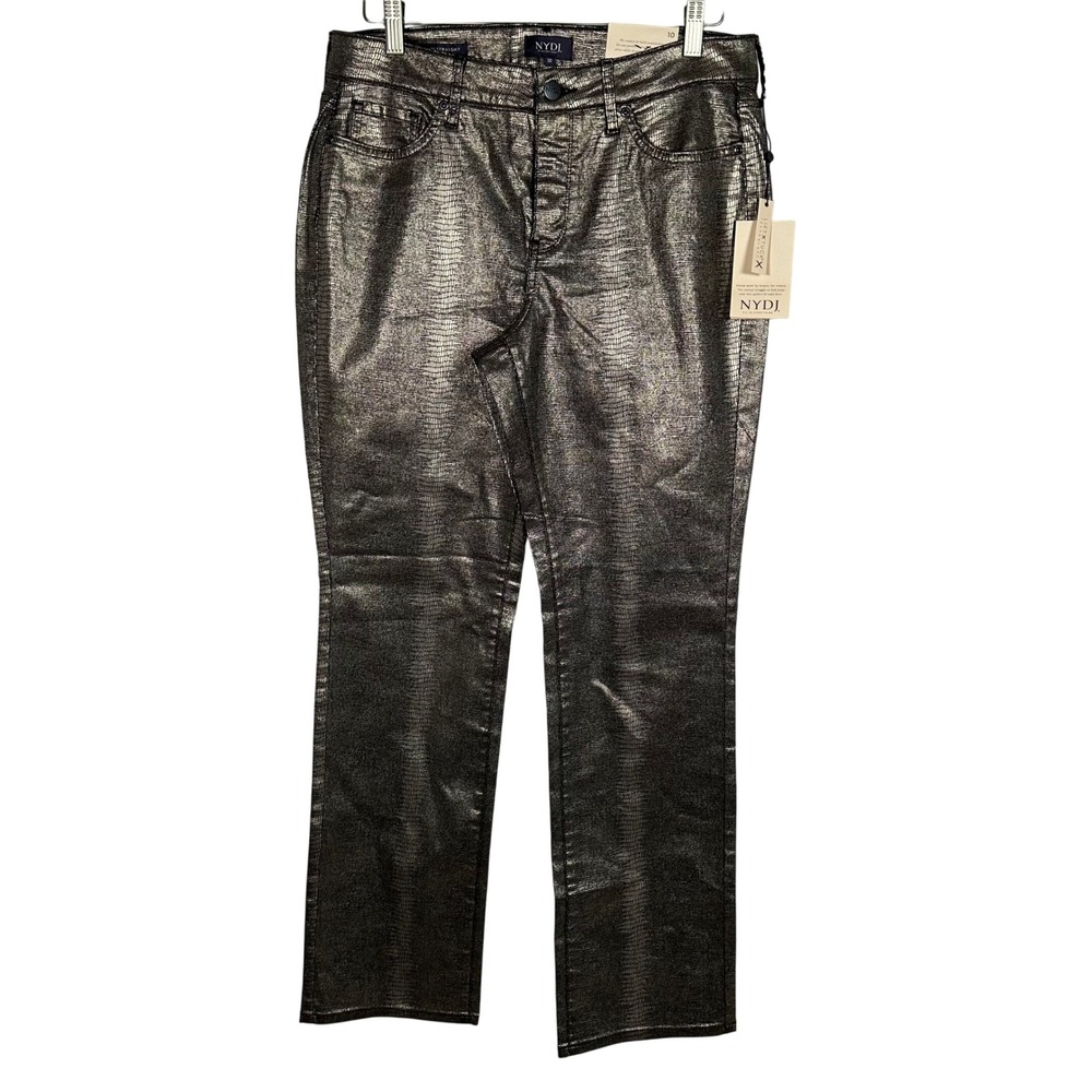 NWT NYDJ Marilyn Straight Metallic Snake Embossed Pants Sz 10